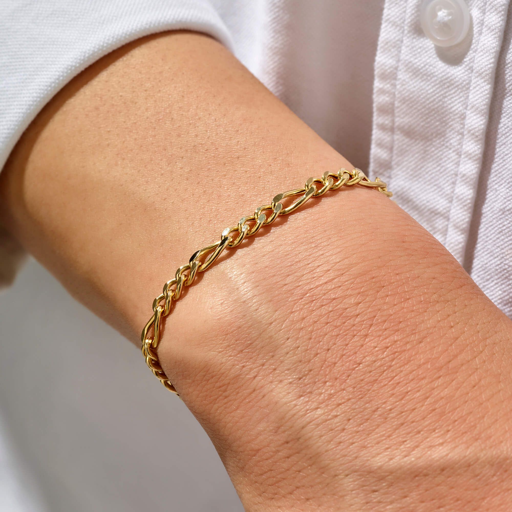 Men's Figaro Chain Bracelet 14K Gold Atolyestone