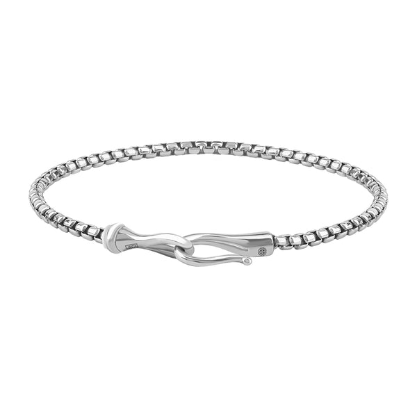 Men's 925 Sterling Silver Fish Hook Box Chain Bracelet - Atolyestone