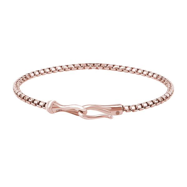 14K Solid Rose Gold Fish Hook Box Chain Bracelet for Men