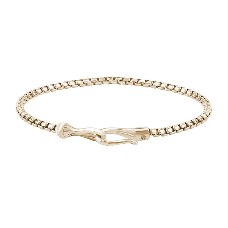14K Solid Yellow Gold Fish Hook Box Chain Bracelet for Men
