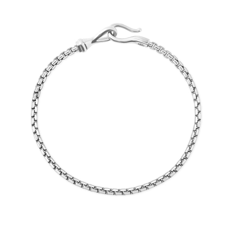 925 Solid Silver Fish Hook Box Chain Bracelet for Men