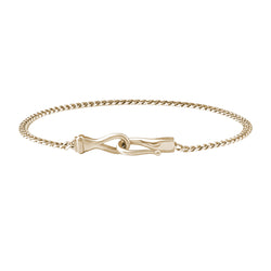 14K Real Yellow Gold Fish Hook Cuban Chain Bracelet for Men