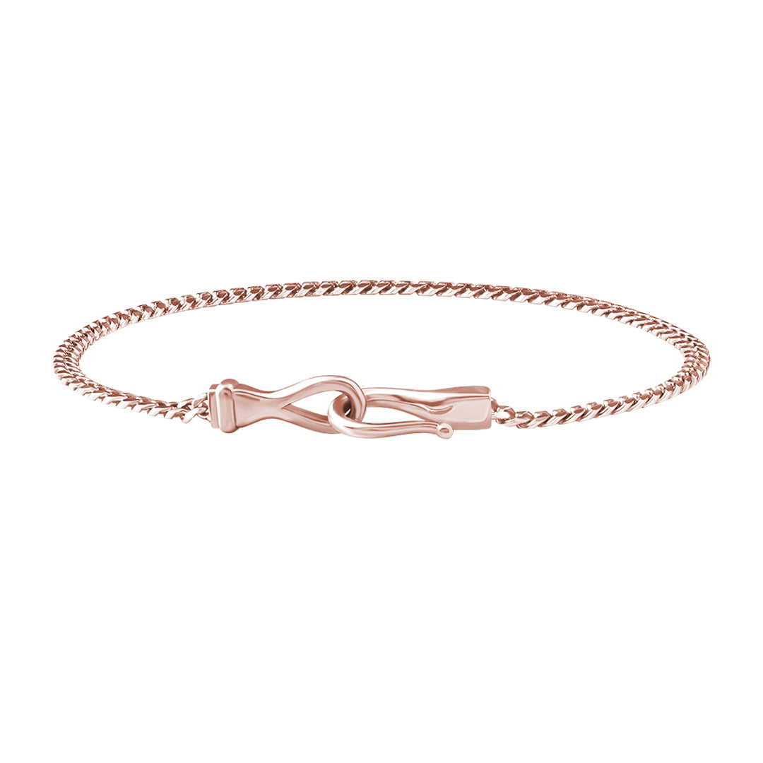 14K Real Rose Gold Fish Hook Cuban Chain Bracelet for Men
