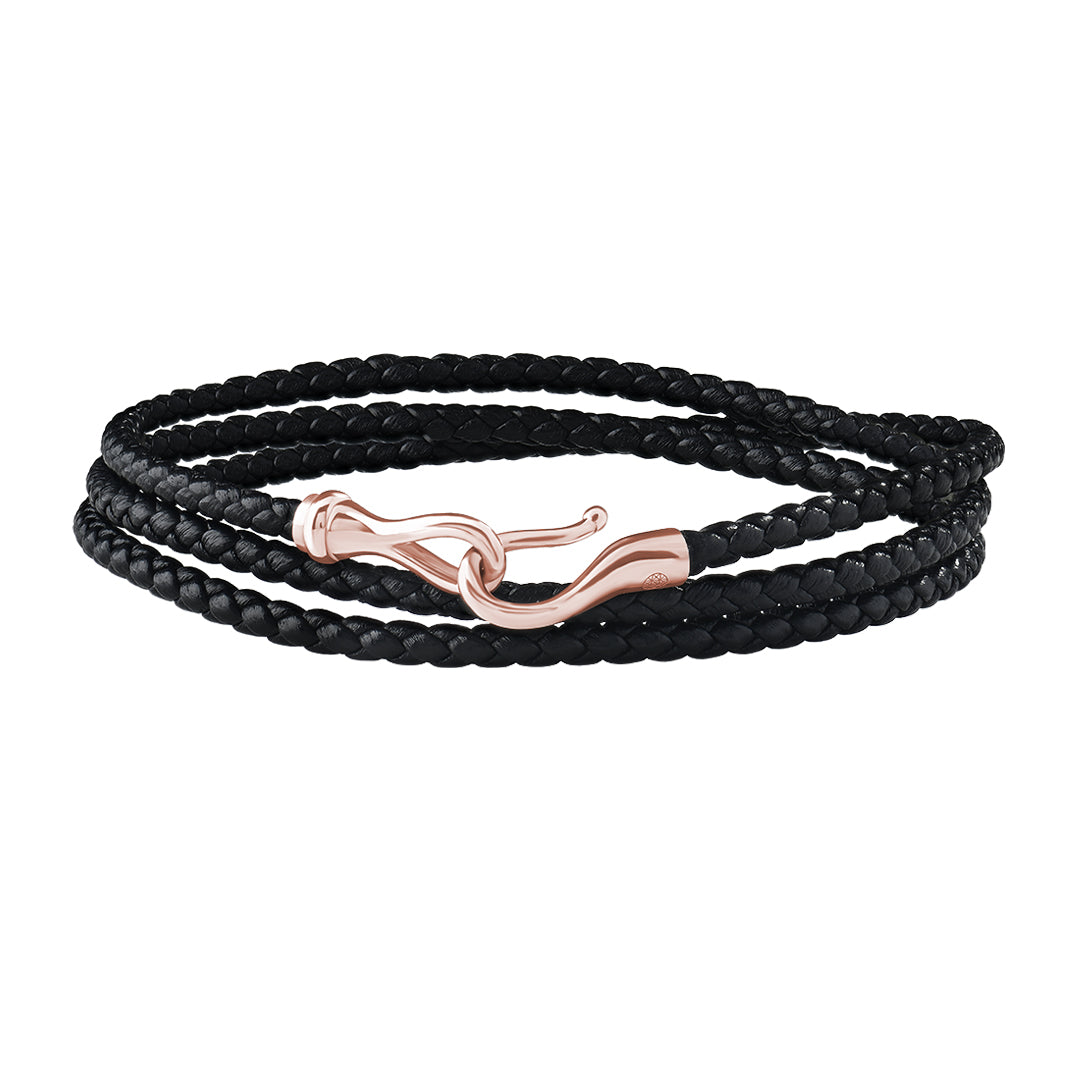 Fish Hook Triple Wrap Leather Bracelet in Gold