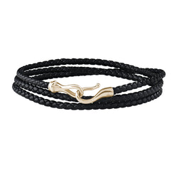 Fish Hook Triple Wrap Leather Bracelet in Gold - 10K Gold / Yellow Gold / Dark Red Nappa