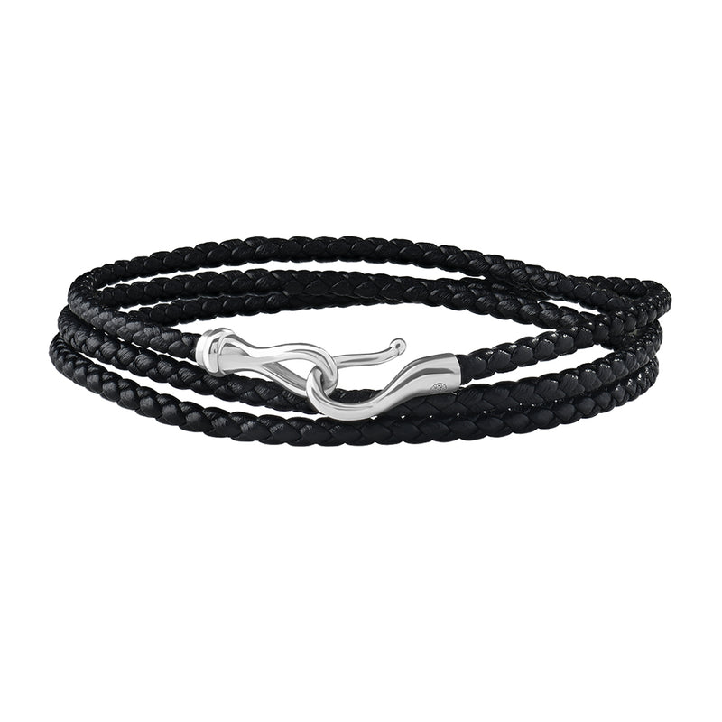 Men's Personalized Wrap Leather Bracelet with Gold Fish Hook Clasp
