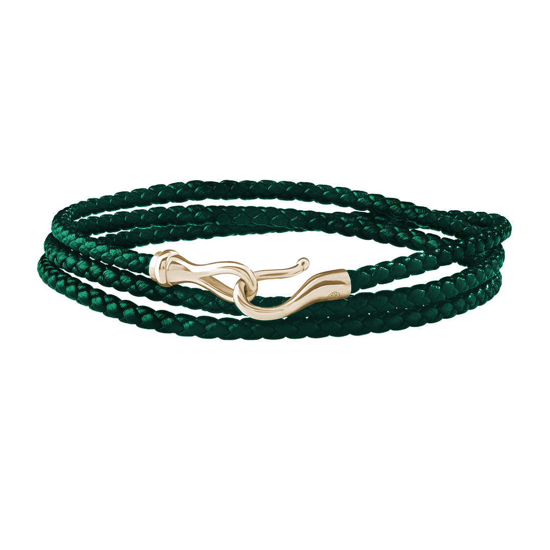 Fish Hook Triple Wrap Leather Bracelet in Gold
