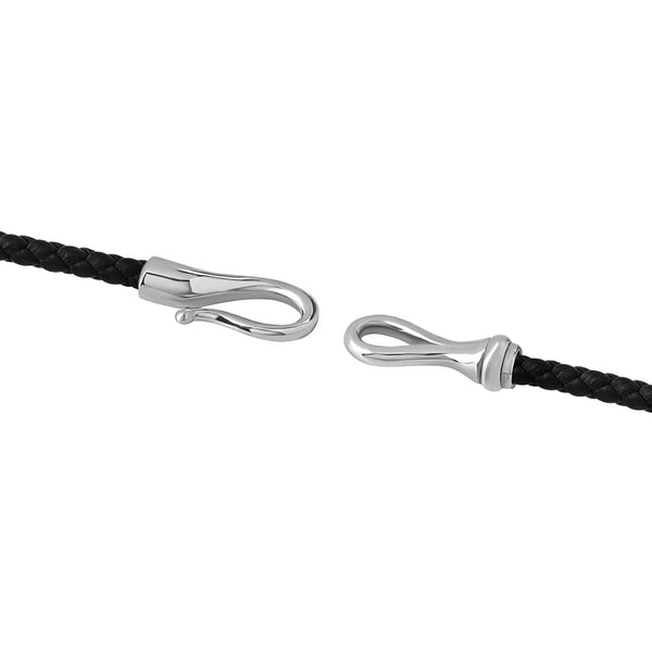 Fish Hook Triple Wrap Leather Bracelet in Silver