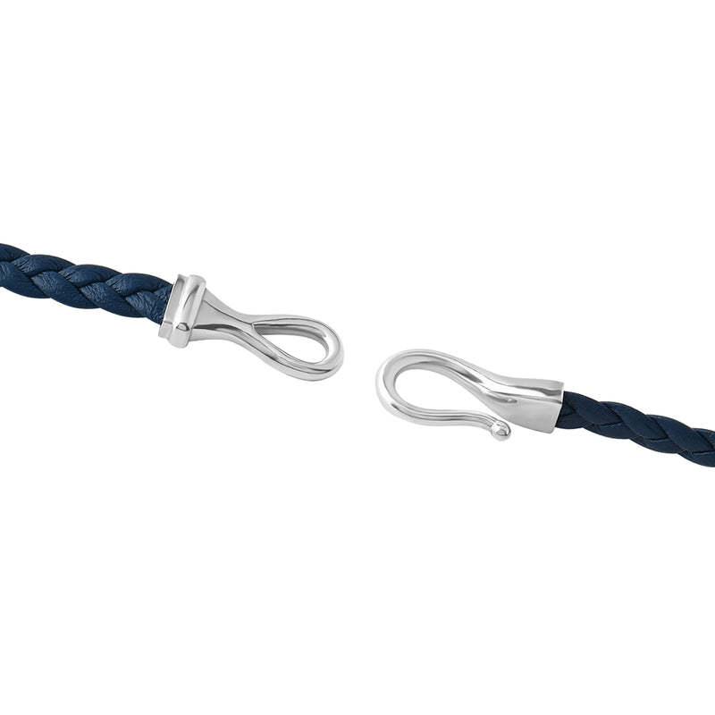 Fish Hook Wrap Flat Leather Bracelet in Sterling Silver