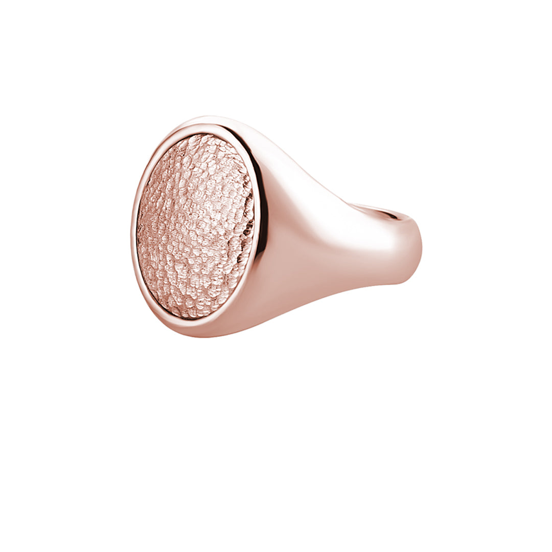 Men's Real Rose Gold Hammered Oval Signet Ring