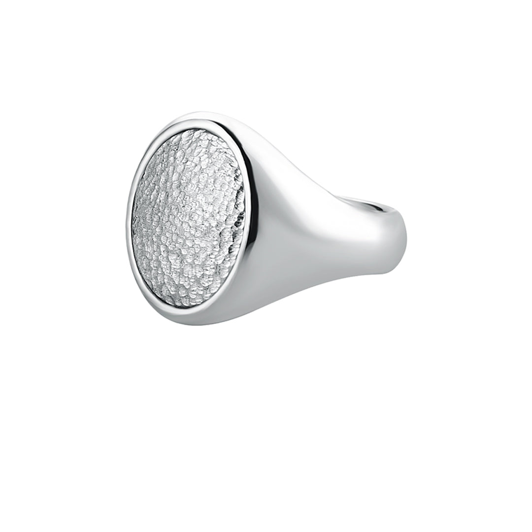 Men's Real White Gold Hammered Oval Signet Ring