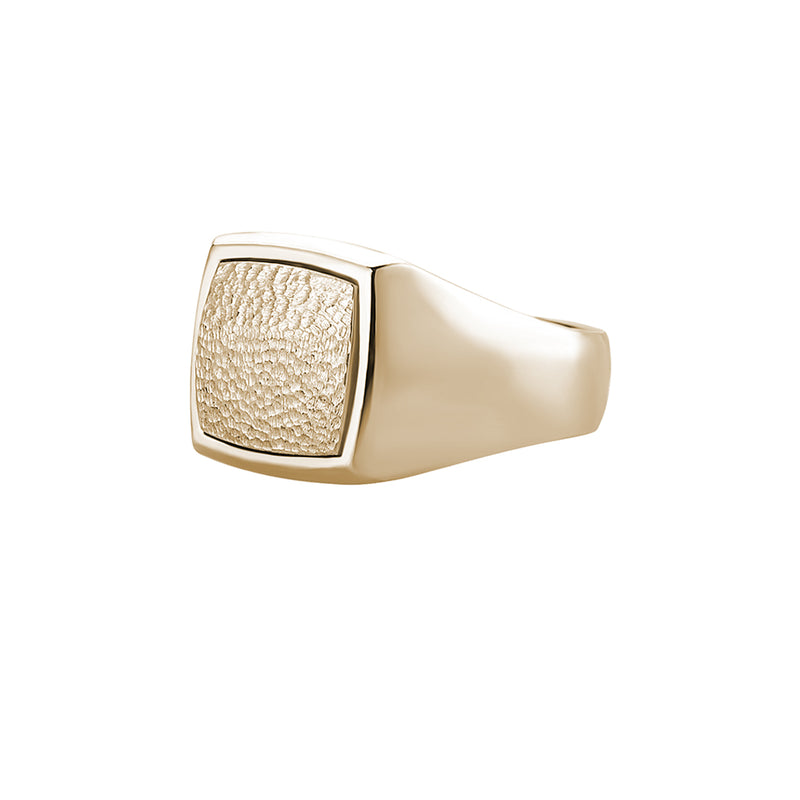 Men's Real Yellow Gold Hammered Square Signet Ring
