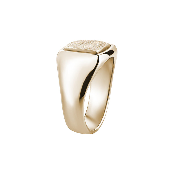 Men's Textured Square Signet Ring in Solid Yellow Gold