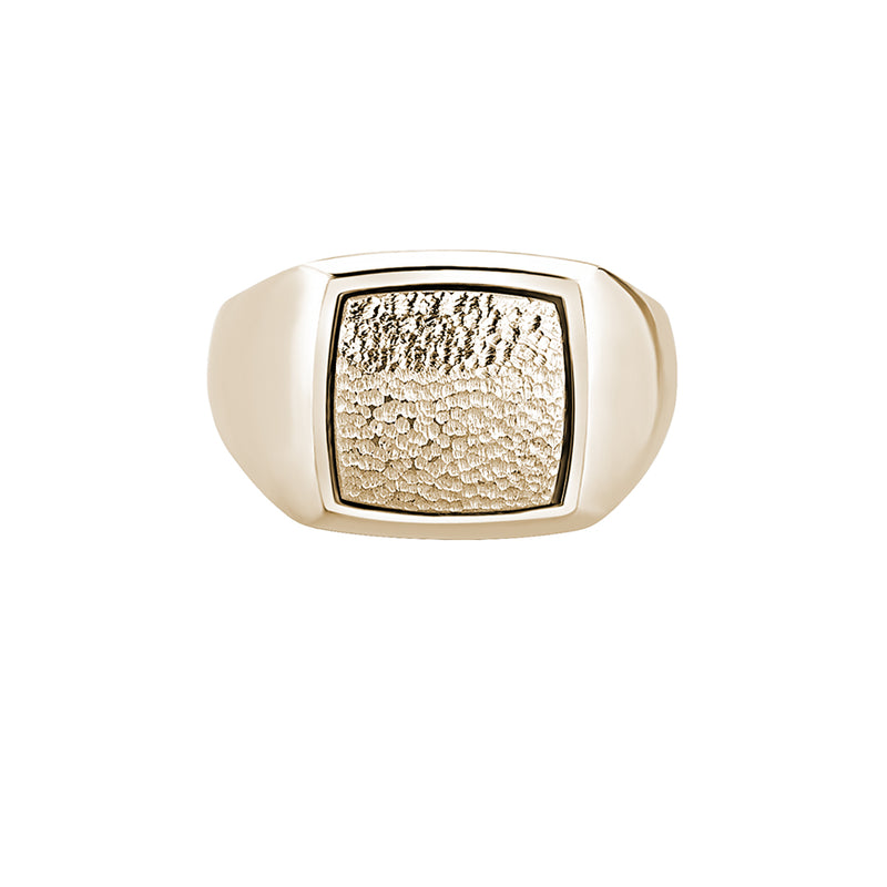 Men's Real Gold Hammered Cushion Ring