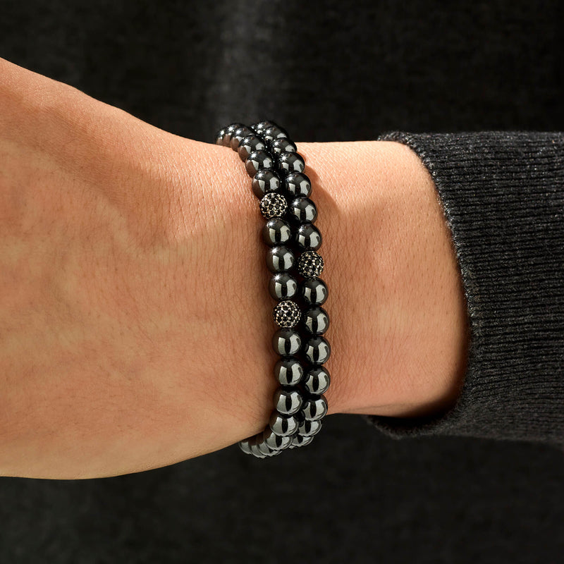 Men's HEMATITE Double Bead Bracelet - One Size Fits All