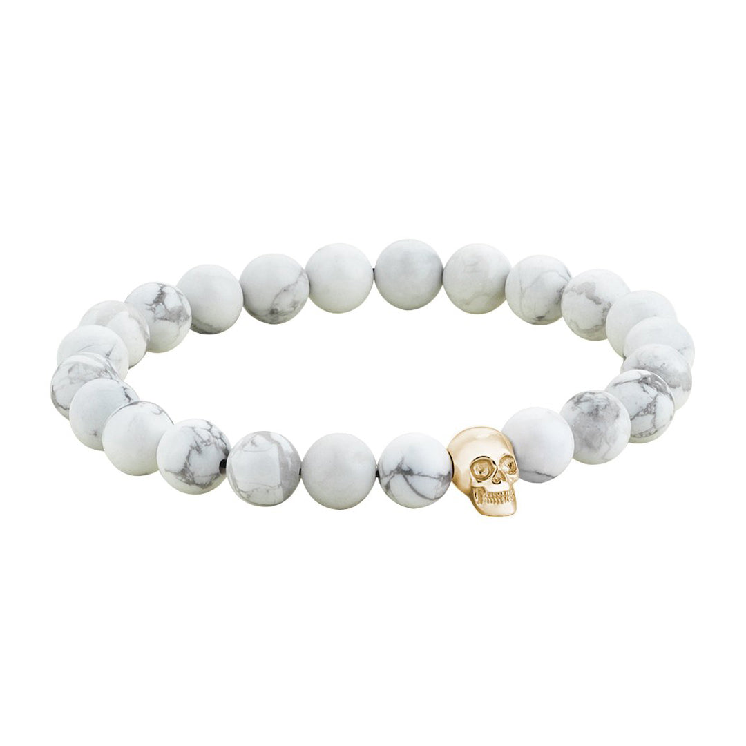 Mens Exclusive Skull Beaded Bracelet - Yellow Gold - Howlite