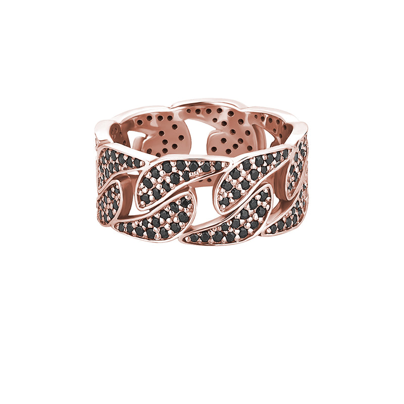 1.66ctw Black Diamond Paved Cuban Link Ring in Solid Rose Gold