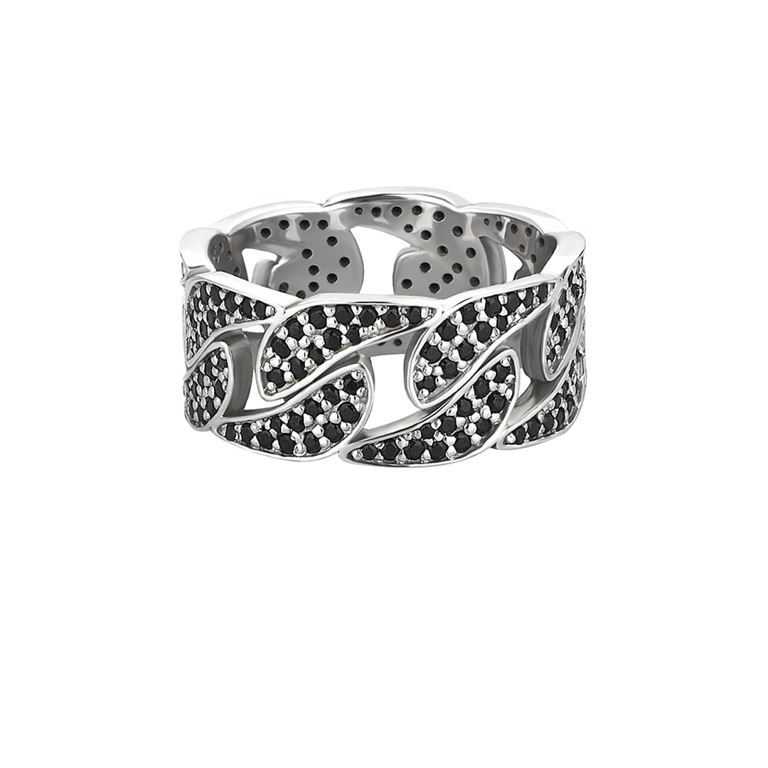 Men's 925 Sterling Silver Paved Cuban Link Ring