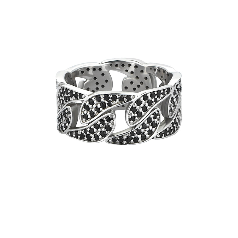 Men's 925 Sterling Silver Paved Cuban Link Ring