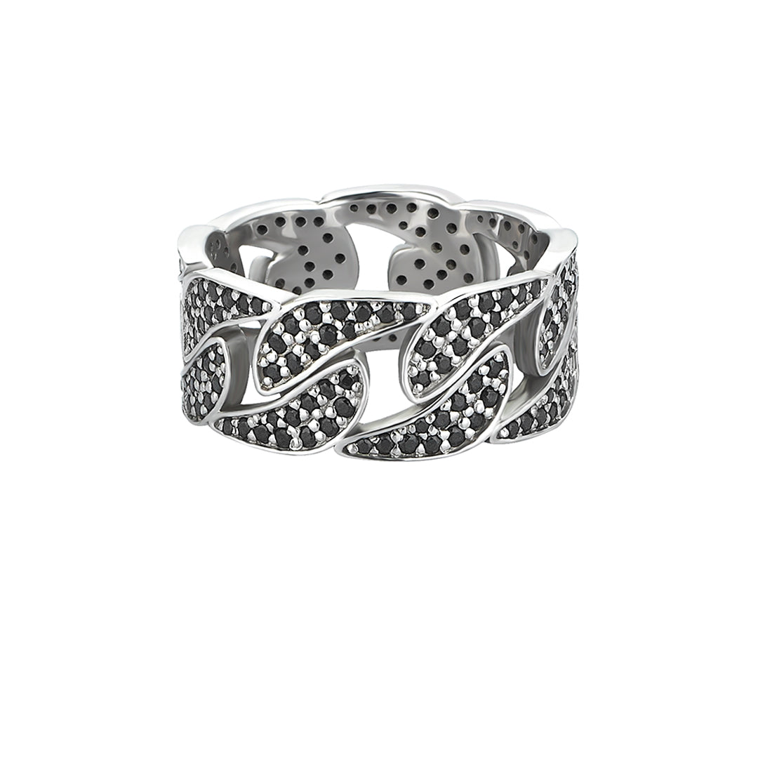 Men's 1.66ctw Black Diamond Paved Cuban Link Ring in 925 Sterling Silver