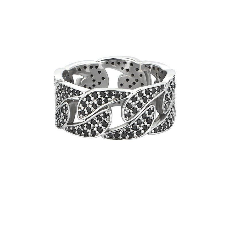 Men's 1.66ctw Black Diamond Paved Cuban Link Ring in 925 Sterling Silver
