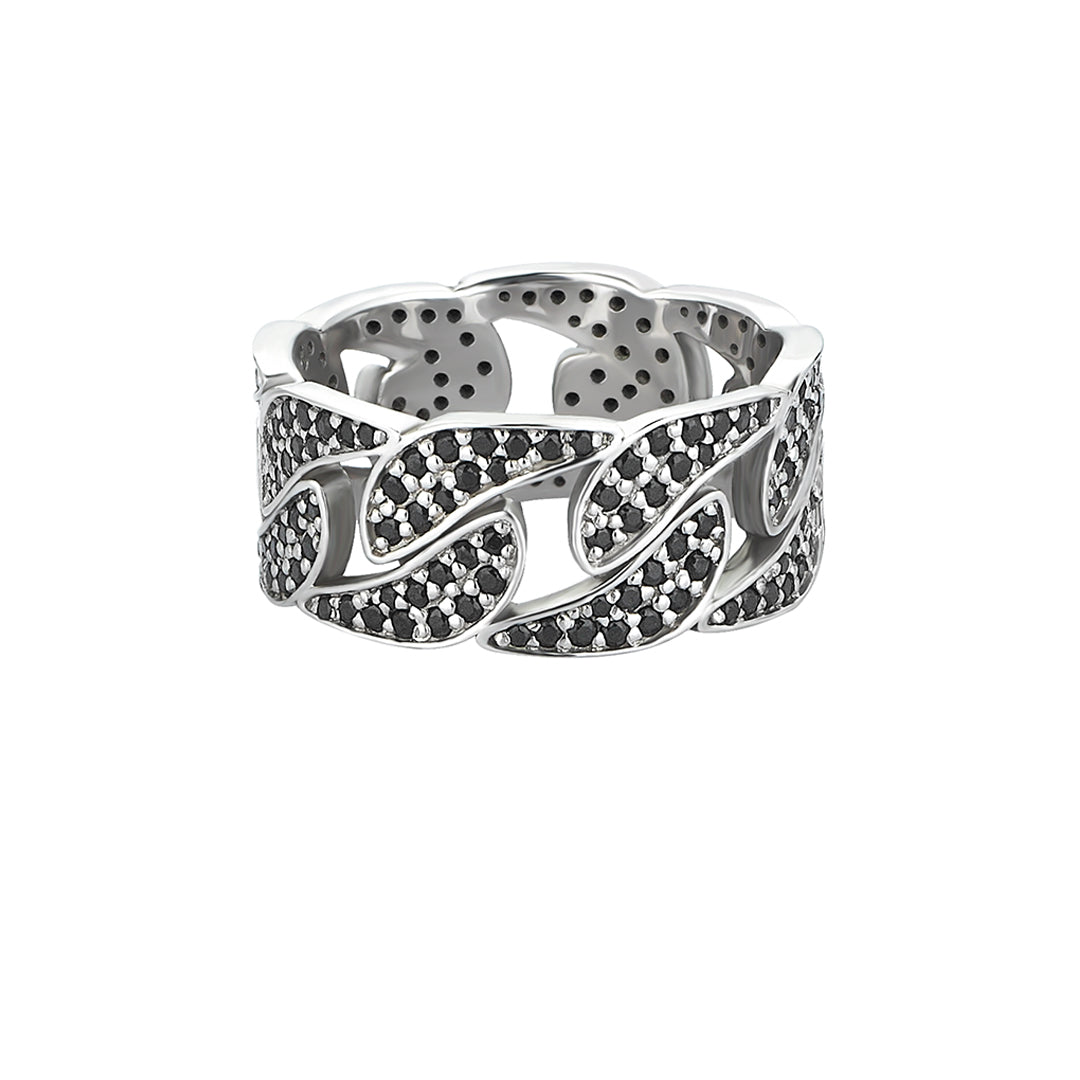1.66ctw Black Diamond Paved Cuban Link Ring in Real White Gold