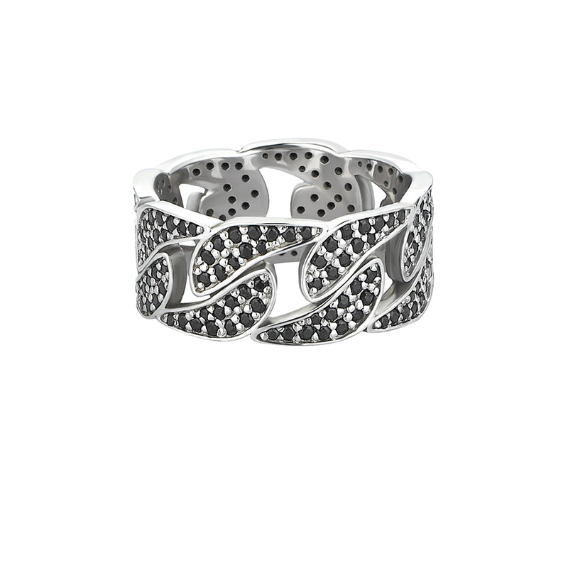 1.66ctw Black Diamond Paved Cuban Link Ring in Real White Gold