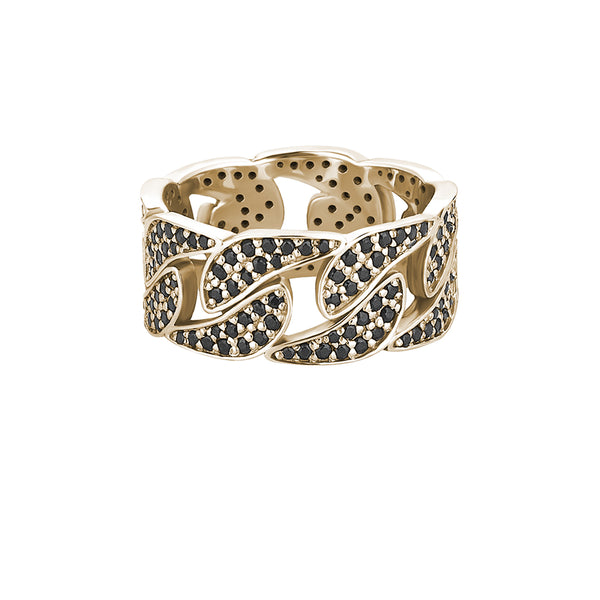 1.66ctw Black Diamond Paved Cuban Link Ring in Solid Yellow Gold