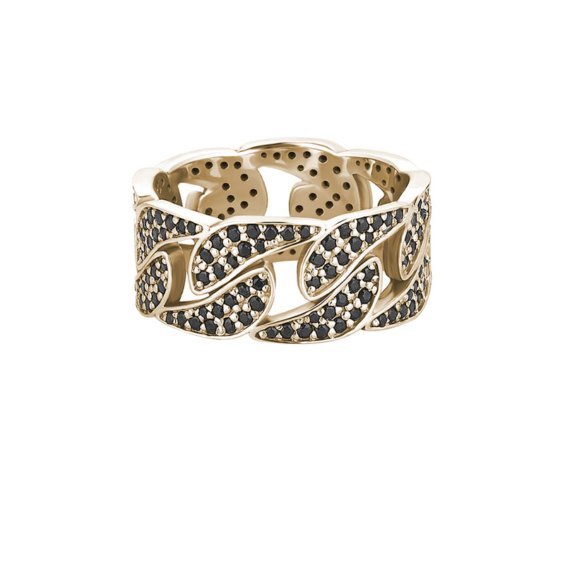 1.66ctw Black Diamond Paved Cuban Link Ring in Solid Yellow Gold