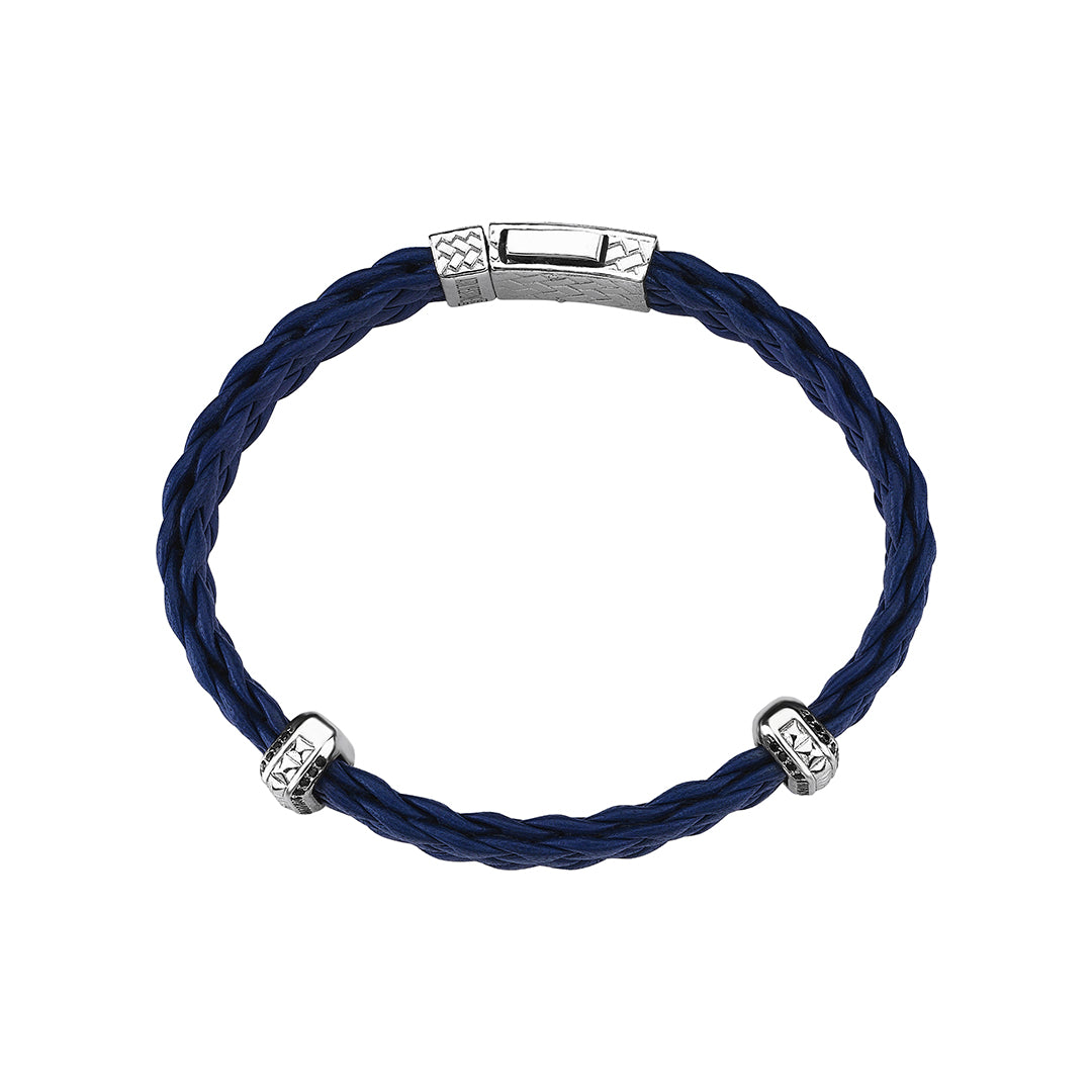 Iconic Elements Leather Bracelet in White Gold