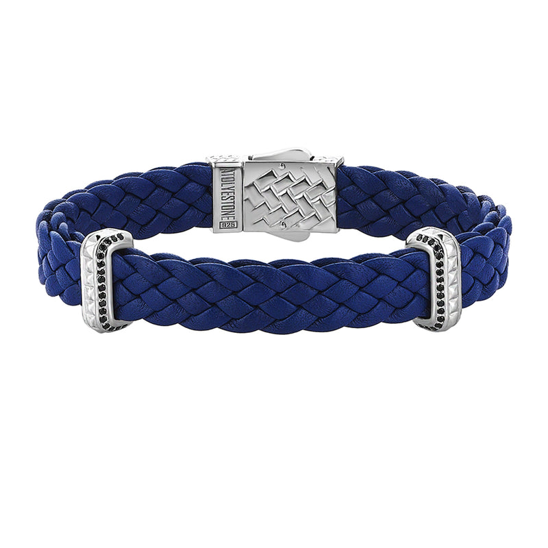 Men's Braided Leather Bracelet With Silver Elements - Atolyestone