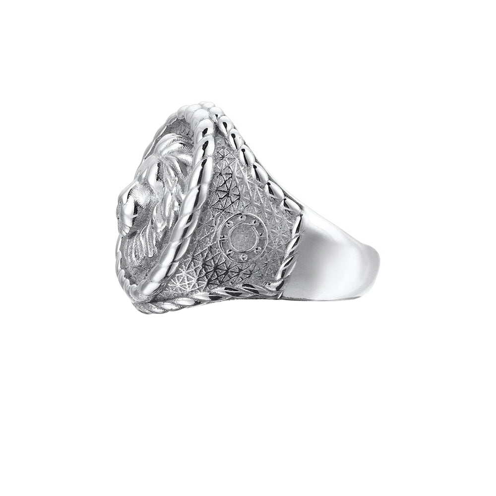 The Collegiate Standard Sterling Silver Lion Ring With Simulated Diamonds – Sizes 5-10, Rhodium Plated
