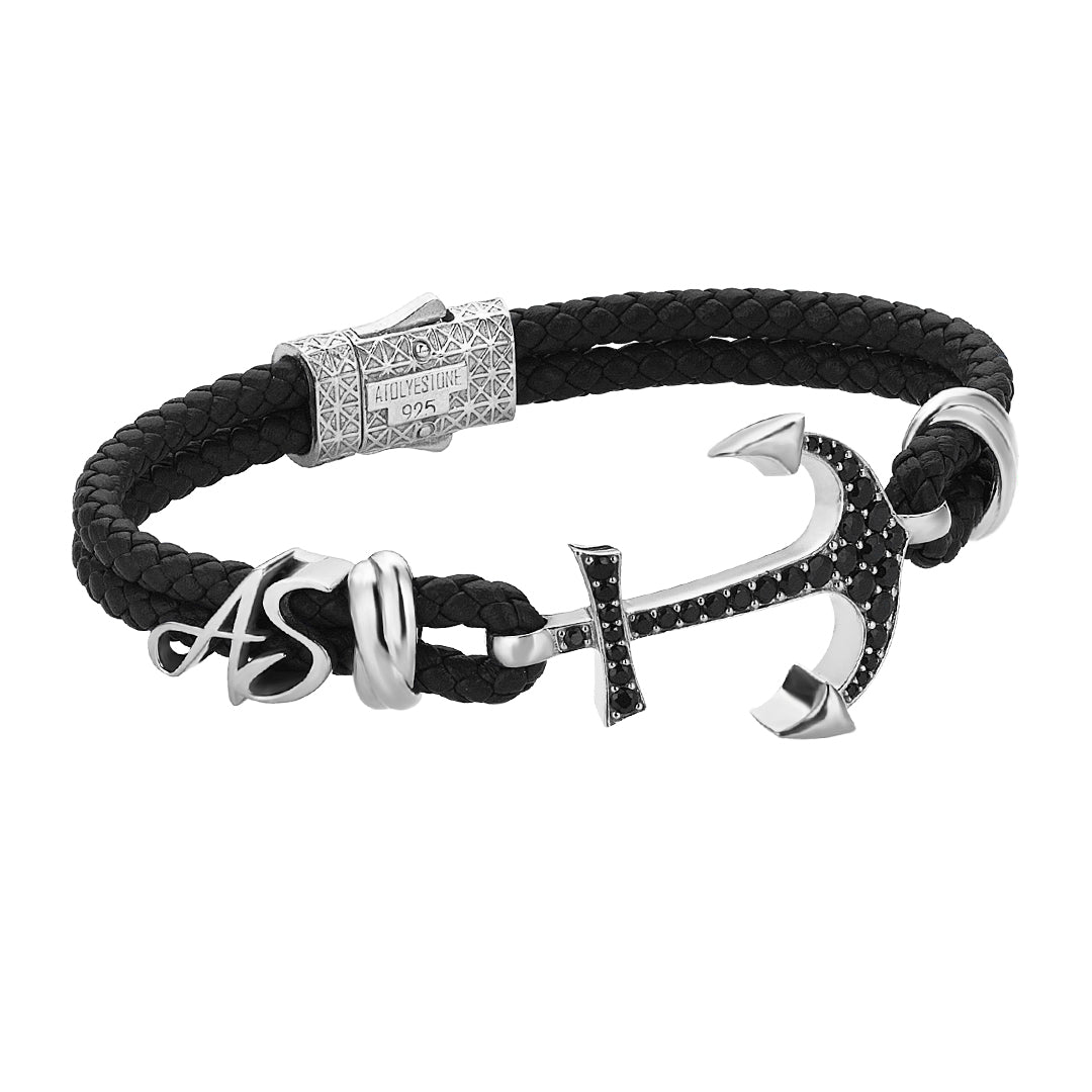 Italic Statement Anchor Leather Bracelet