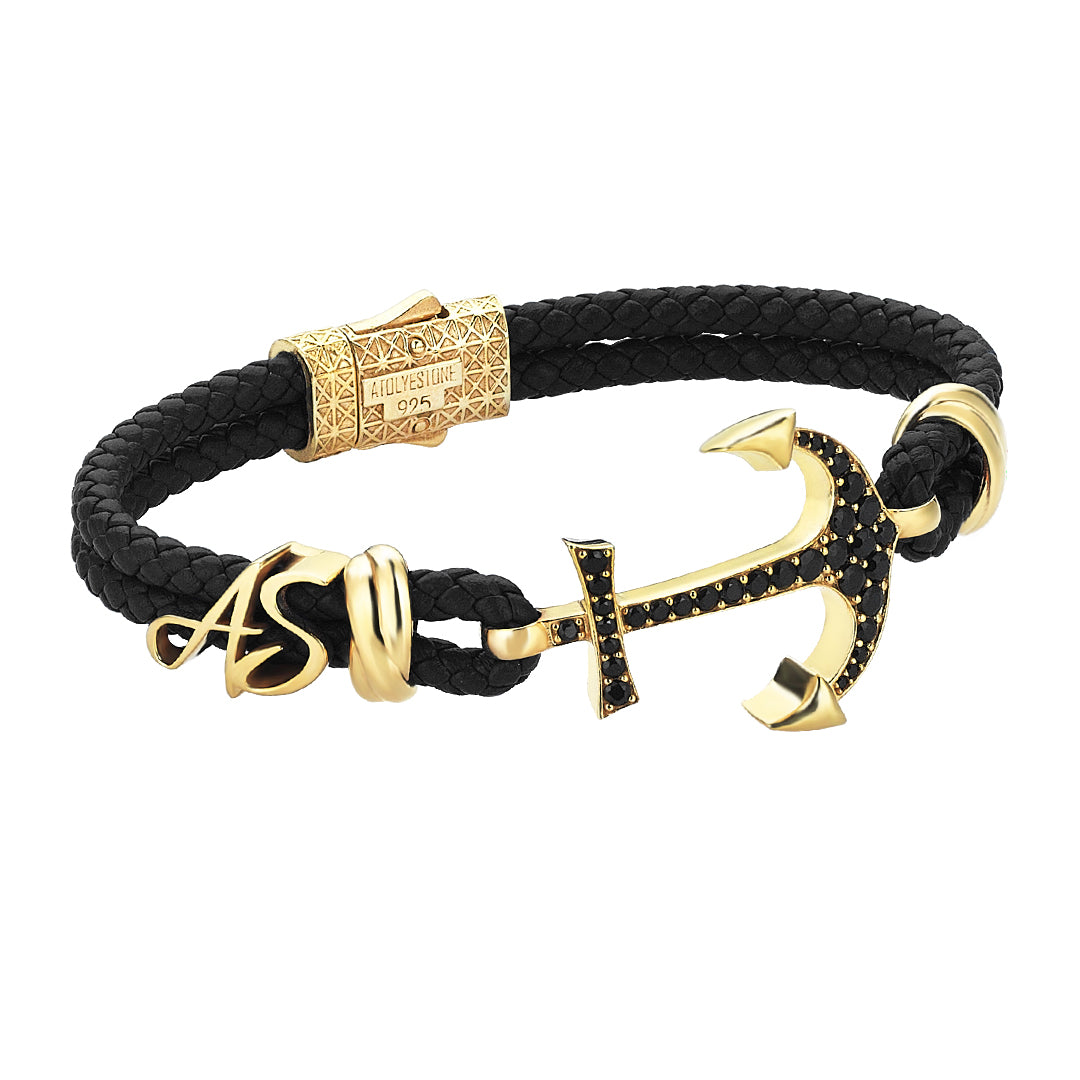 Italic Statement Anchor Leather Bracelet