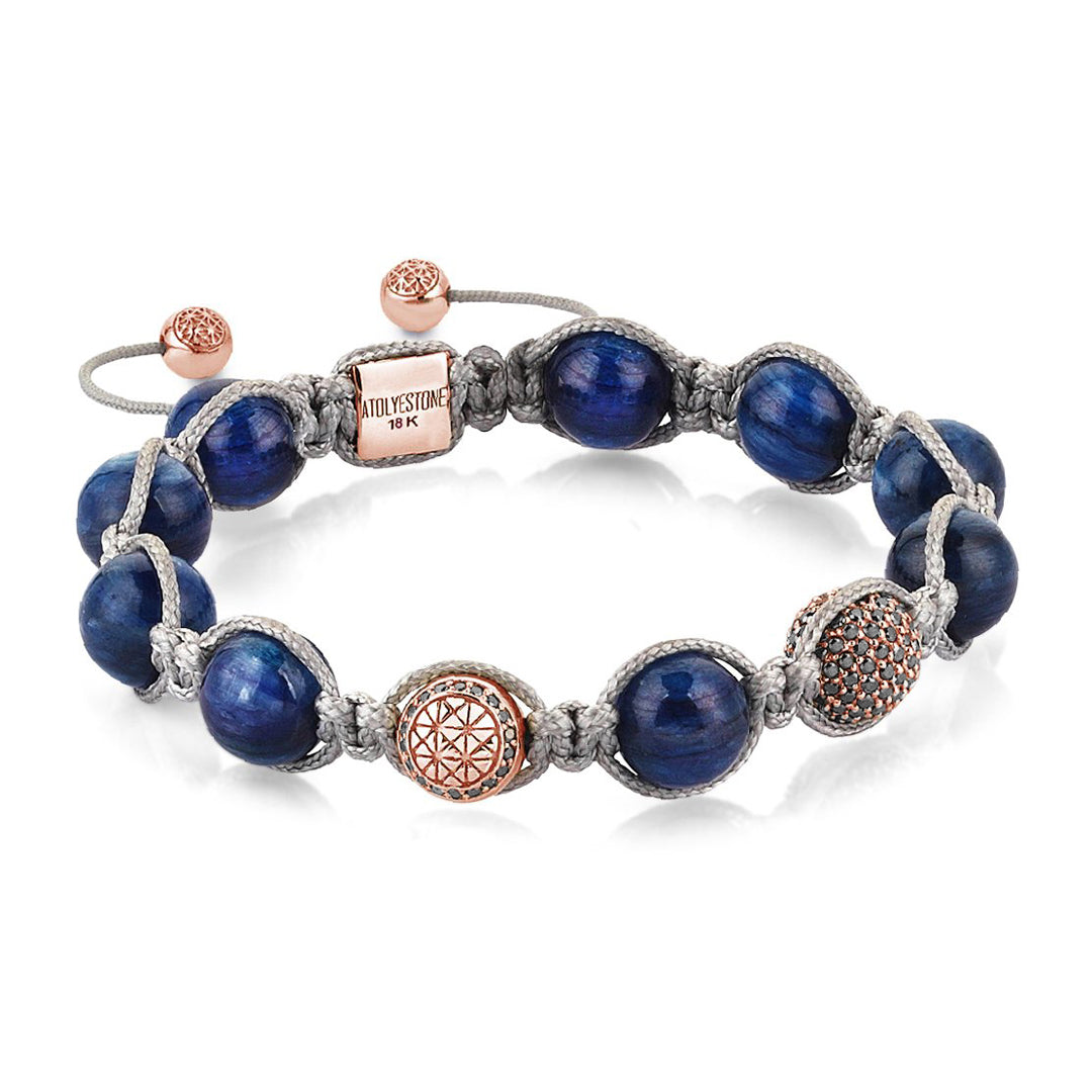 Mens Kyanite Macrame Bracelet - Rose Gold - Black Diamond