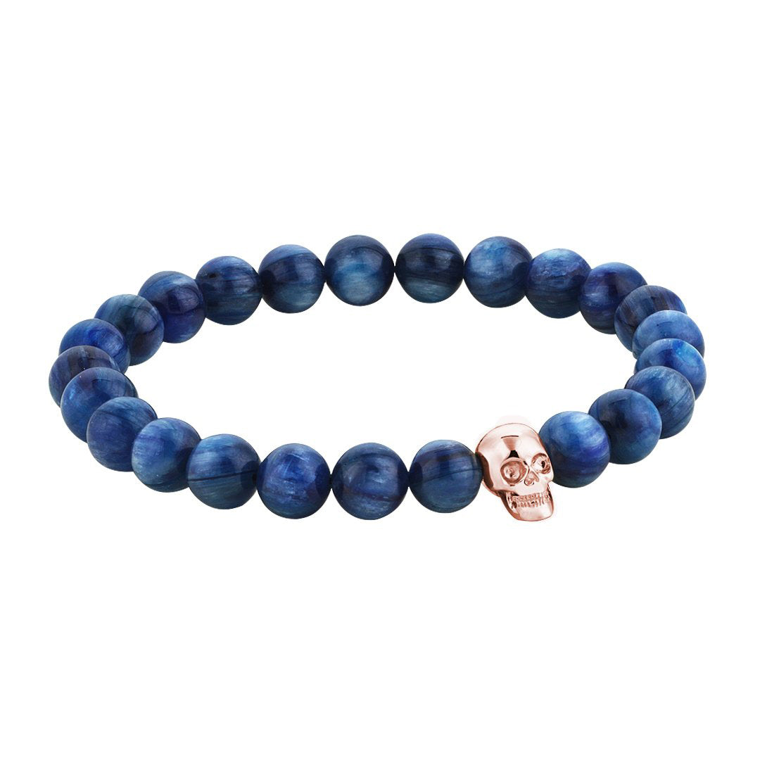 Mens Exclusive Skull Beaded Bracelet - Rose Gold - Kyanite