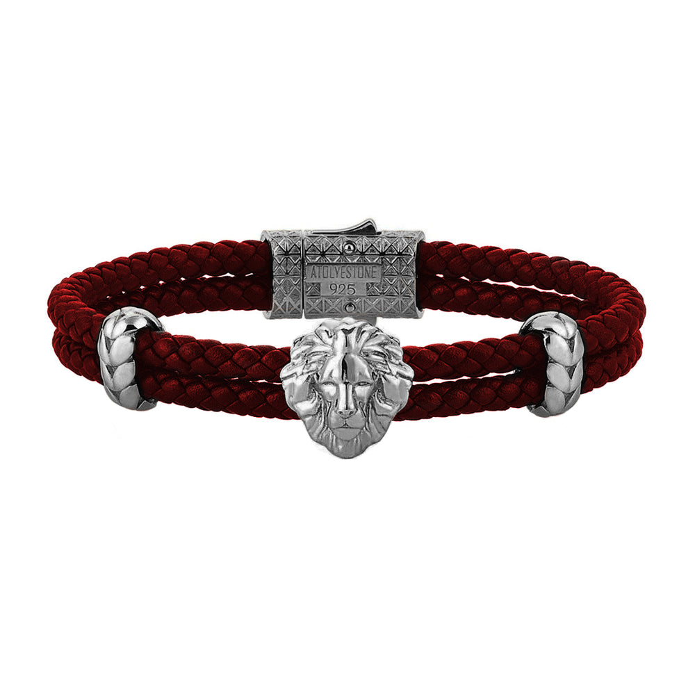Men's Leather Bracelet with Solid Silver Leo - Atolyestone