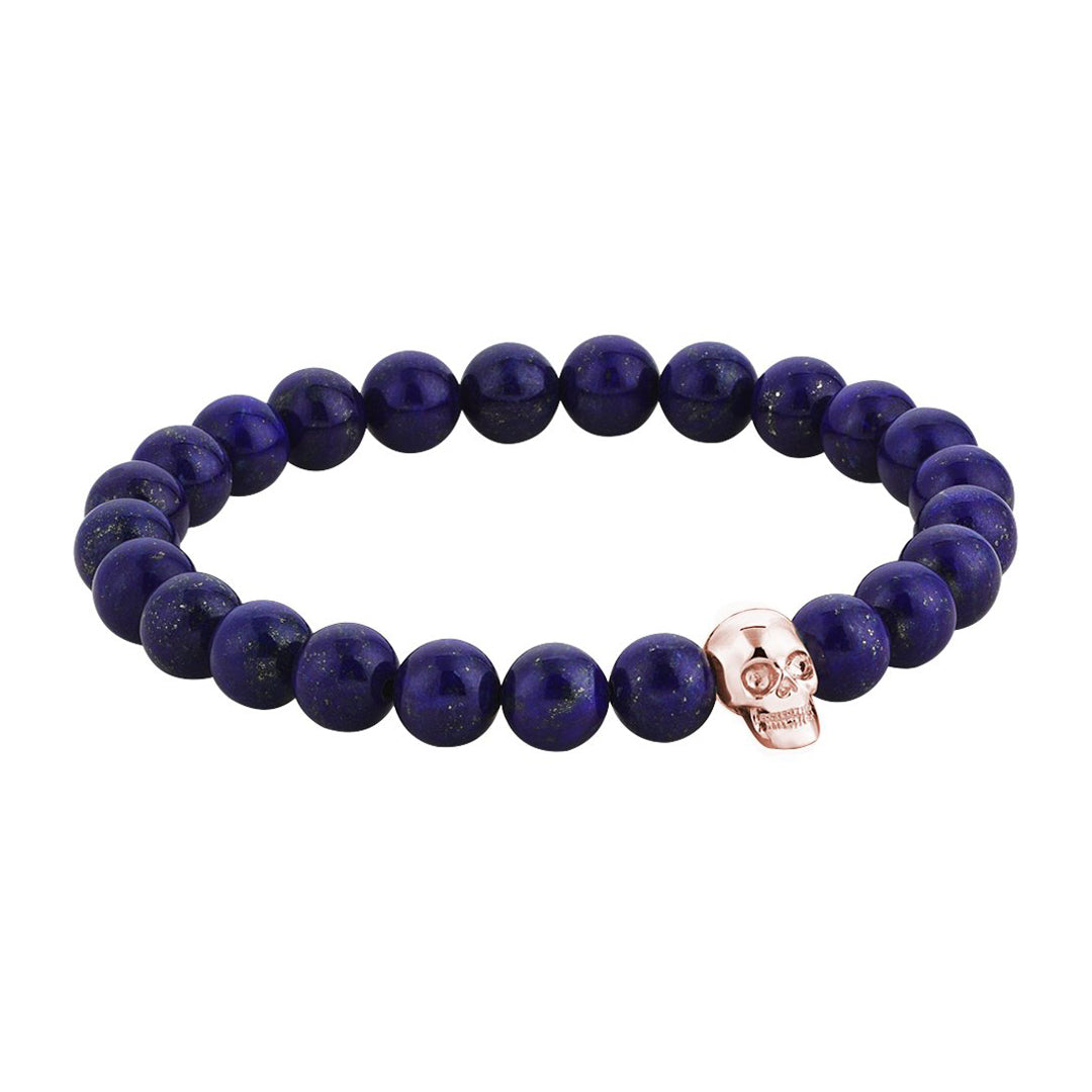 Mens Exclusive Skull Beaded Bracelet - Rose Gold - Lapis Lazuli