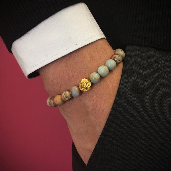 Leo Beaded Bracelets yellow gold aqua terra
