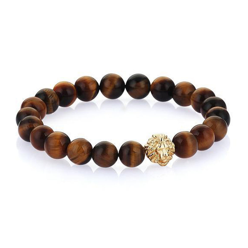 Men s Beaded Bracelet with Stainless Steel Leo Charm Atolyestone