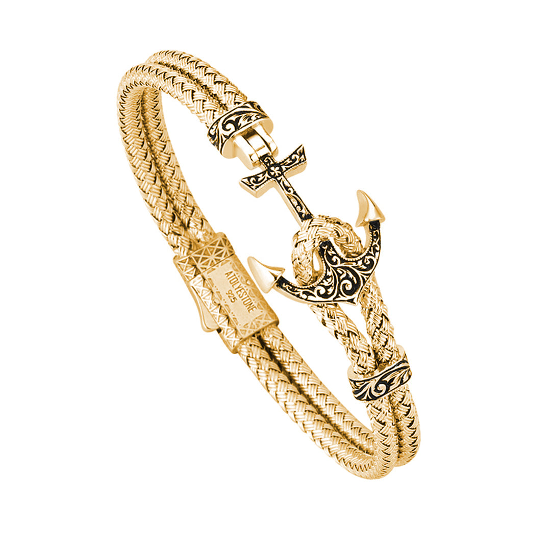 Mens Minimalist Classic Anchor Bangle - Yellow Gold