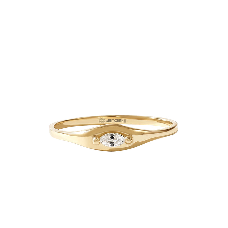 Women's Marquise Cut 0.06ct Diamond Slim Signet Ring in Real Gold
