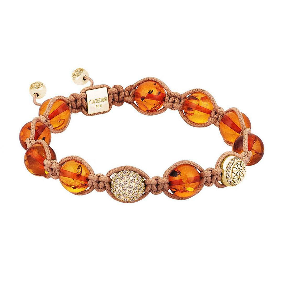 Amber Macrame Bracelet - Solid Yellow Gold