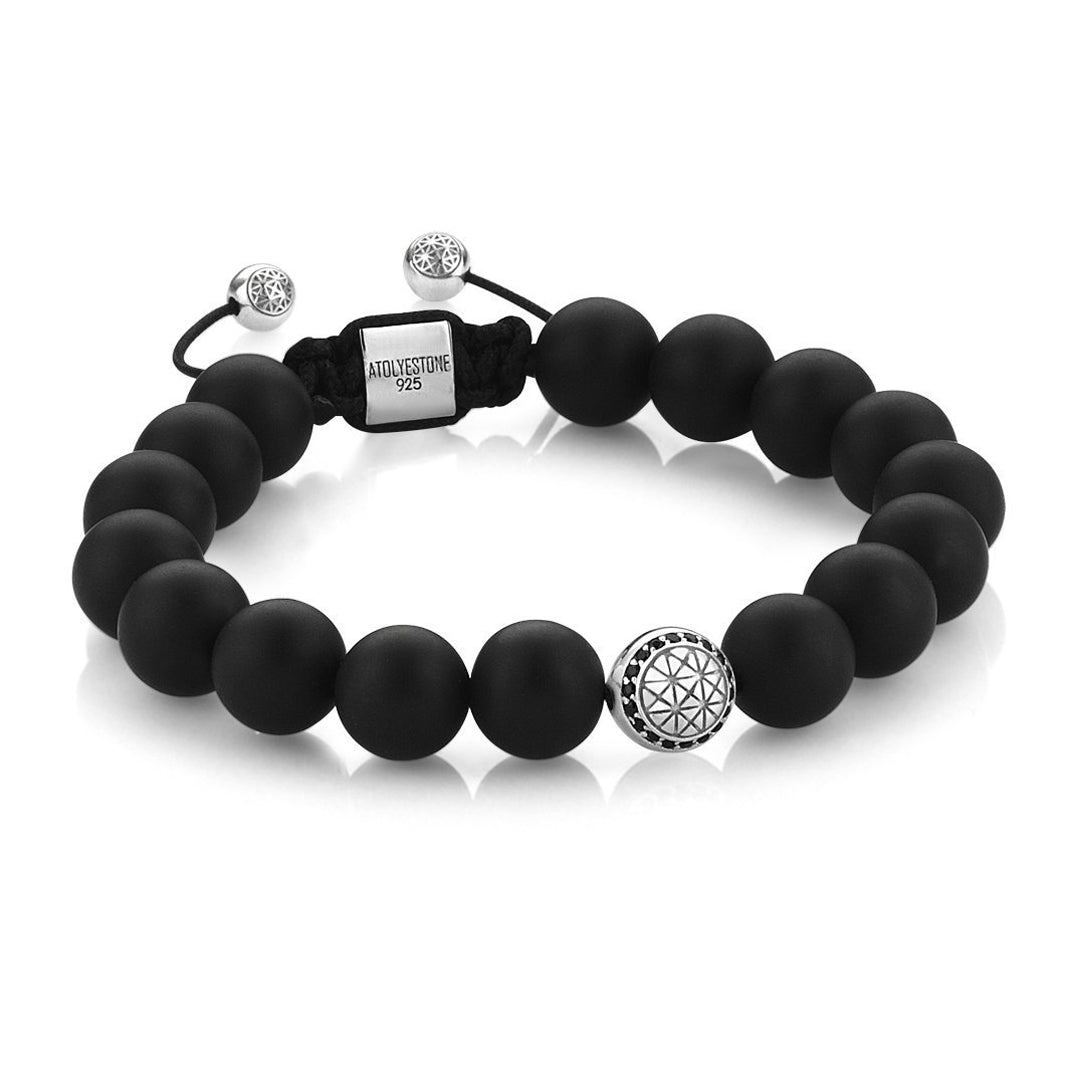 Atolyestone Beaded Macrame Bracelet - Silver - Agate