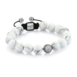 Atolyestone Beaded Macrame Bracelet - Silver - Howlite