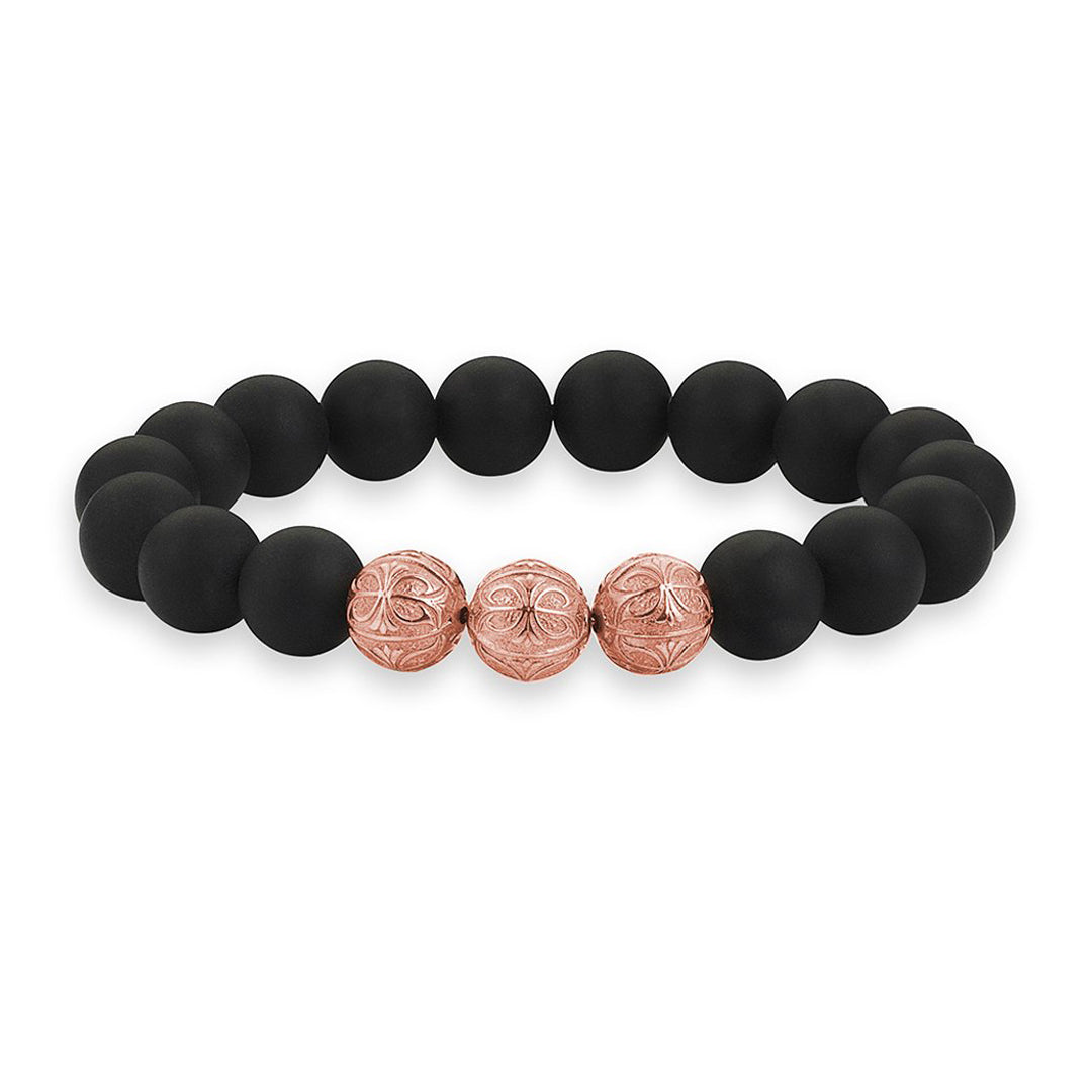 Mens Matt Onyx Apex Beaded Bracelet - Rose Gold