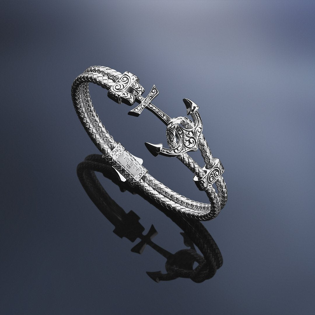 Men Silver Classic Anchor Bangle  