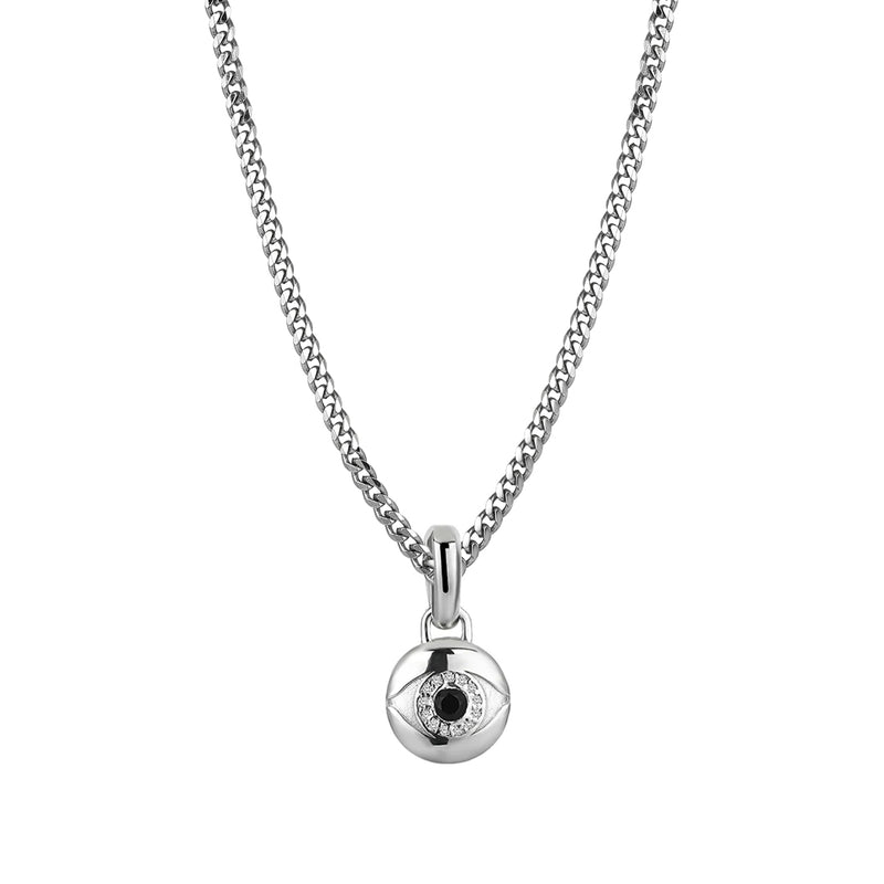 Men's 925 Sterling Silver Evil Eye Pendant with Cuban Links Chain