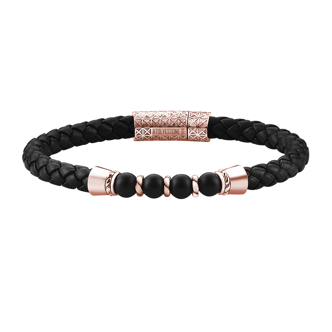 18K gold Leather Beaded Bracelet 
