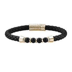 Leather Beaded Bracelet in Yellow Gold